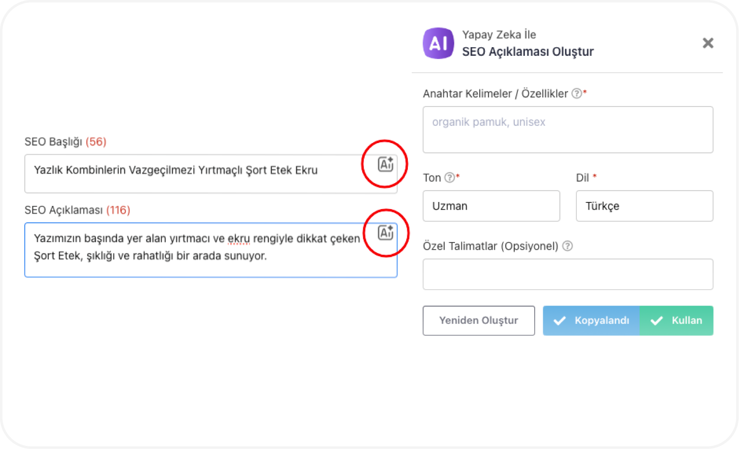 yapay zeka e-ticaret sitesi